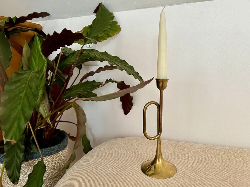 Vintage Trumpet Horn Candlesticks Brass Musical Instruments Metal Bugles Classic